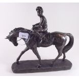 A heredities bronze style large race horse and jockey - 28cm tall