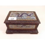 A Chinese carved hardwood and cloisonne enamelled panelled box with dragon decoration