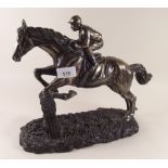 A Heredities bronze style large race horse and jockey - 27cm