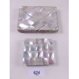 A mother of pearl card case and a mother of pearl clad compact