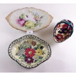 A Tuscan 1930's floral basket, a similar dish and a Victorian bowl printed roses