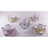 Five 'Salisbury' tea cups and saucers printed rose buds