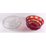 A red flashed cut glass fruit bowl and a clear glass bowl