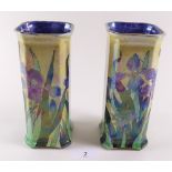 A pair of Ruben Ware lustre Art Pottery vases printed Iris - 17cm