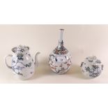 A Japanese teapot and sugar with flower finial painted flowers in blue green palate and an 18th