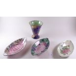 A Maling tapered vase 17cm and three oval dishes
