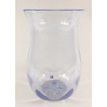 A large blue 1930's glass vase with floral cut pontil mark - 29cm