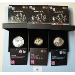 (3) Royal Mint issue for London 2012 games including: (a) official 2012 Olympic £5 silver proof