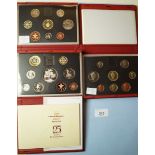 A quantity (3) Royal Mint issue proof sets in red leather cases, sequence 1994, 1995 & 1996 (PS54,