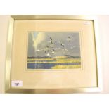 A small Peter Scott print of geese, 13 x 19cm