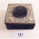A Victorian EPNS topped pin box and pin cushion