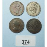 A quantity of (4) British copper/bronze, halfpennies: William and Mary 1694, George III 1772, George
