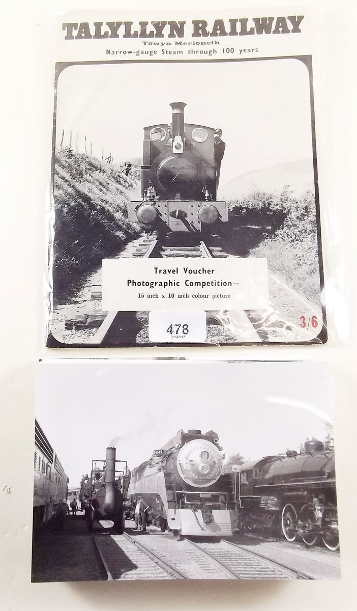 A collection of photographs of old trains and a Talyllyn Railway brochure