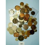 A quantity of British coinage pre-decimal and some decimal including: copper/bronze, brass
