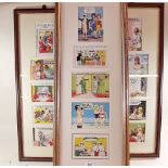 Three framed sets of seaside humour cards