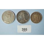 Three Victoria Jubliee head silver coins including: double florins 1887 and 1889 halfcrown 1887 -