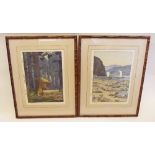 Toshi Yoshida - six Japanese woodcuts of Yodo River, Sacred Grove, Shirasagi Castle, Tanryn River,