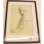 Alphonse Legros - engraving of an old man - 27 x 18cm