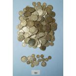 A quantity of pre 1947 pre-decimal silver coinage including silver threepences, sixpences,