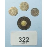 A quantity of three silver coins including: William IV 1834 three halfpence (for colonial use) loose