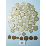 A quantity of silver content coins British pre 1947 approx 300 grams silver content (highlight: