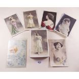Postcards - glamour/beauties, quantity including Parisienne types of Art Nouveau period, Folies-