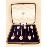 A set of six silver seal top coffee spoons, cased