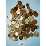 A quantity of World coins mainly British pre-decimal and decimal including farthings halfpennies,