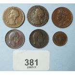 A quantity of (6) British coins including: Charles II farthings 1672 and 1675, George IV 1825,