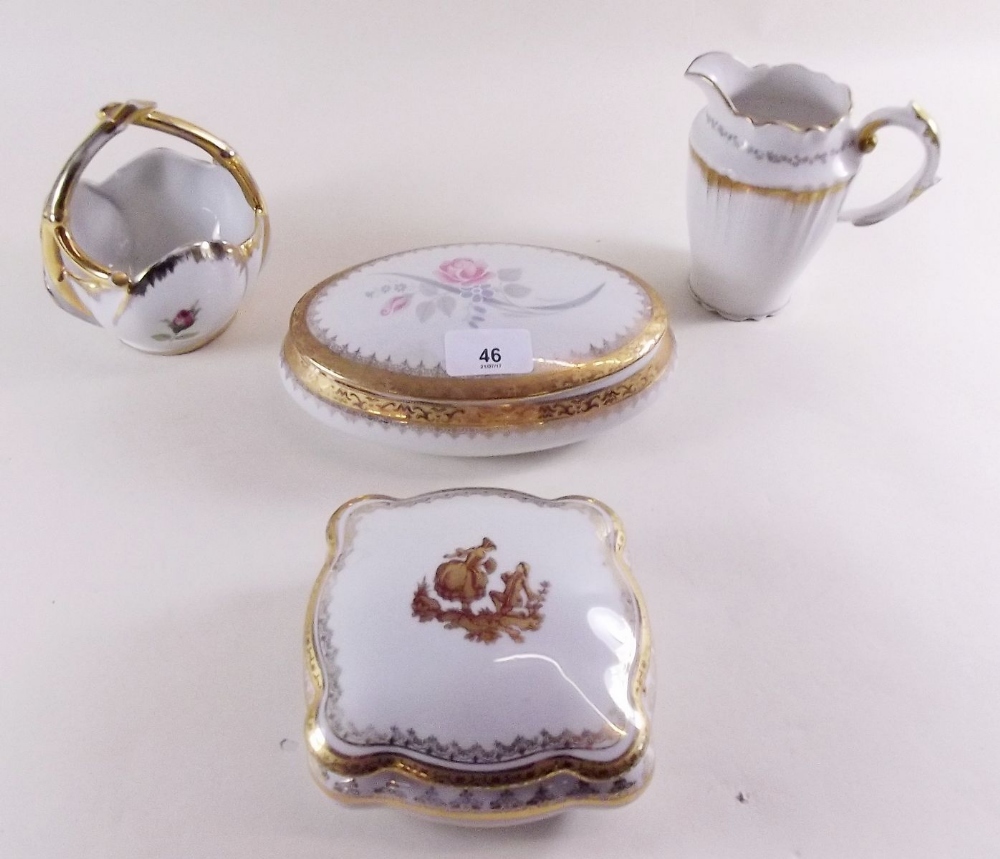 Four Limoges gilded items including jug and trinket boxes