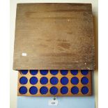 A wooden box used as three tier coin collectors cabinet, no key - 30 x 25 x 6.5 cm