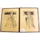 Two French fashion prints by Roberta B Patterson - 22 x 17cm