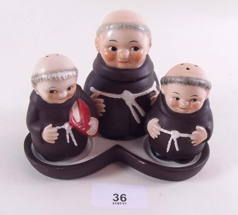 A Goebel Hummel four piece novelty cruet set in the form of monks