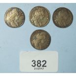 A quantity of (4) British silver coins including:William III sixpences inc :1696 Chester Mint,