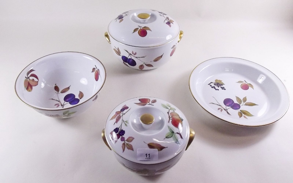 A group of Royal Worcester Evesham: One large covered vegetable dish, one medium covered vegetable