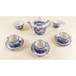 A Ridgway blue and white child's 'Humphreys Clock' tea service comprising three cups and saucers,