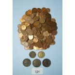 A quantity of coins/tokens including: copper/bronze halfpennies, William and Mary 1694, George III