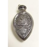 A sterling silver pendant or chatelaine scent bottle embossed urn of flowers to both sides - 4.5cm