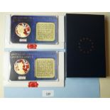 Collection of two encased plastic presentation packs to celebrate Queen Elizabeth II longest