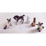 Two Hummell Siamese cats, a poodle, a rabbit and a Beswick foal