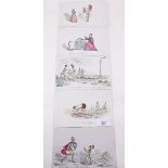 Five small comical watercolours of Roman scenes 16 x 10cm unframed