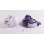 A Royal Copenhagen white rabbit and duck