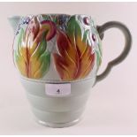 A Clarice Cliff large jug decorated leaves, 19cm high