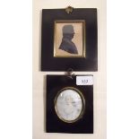 A Victorian silhouette and a printed miniature of a lady - both in ebonised frames.