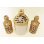 A J Bamewell Ross Stoneware flagon and two Lewis ginger beer bottles