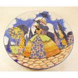 A large Carlton Ware charger painted crinoline lady - chip to base - 39cm