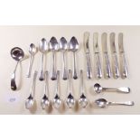 A set of six silver coffee spoons, four Georgian teaspoons and various other silver cutlery