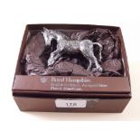 A silver plated horse 10cm long by Royal Hampshire, boxed