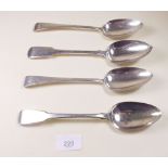 Four silver serving spoons, 276g