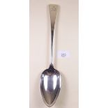 A silver basting spoon engraved fox crest to terminal - Exeter 1818 by William Woodman, 116g